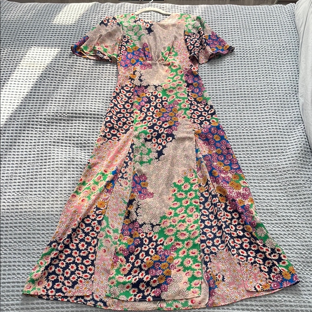 Topshop Floral Print Flutter Sleeve Midi Dress with Slits